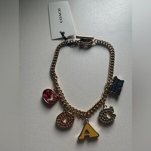 Coach Gold-Toned Multicolor Pave Charm Bracelet NWT